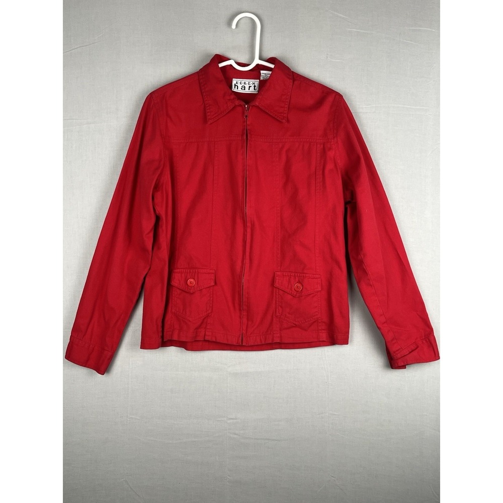 Keren Hart Womens Red Jacket Zip Front Lightweight Coat Long Sleeve Size M